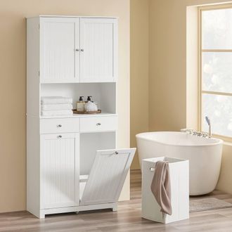 SoBuy Bathroom Tall Cabinet - 2 Drawers & 4 Doors Coastal in White