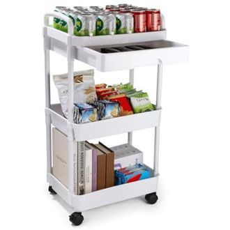 OEM Carrito De Servicio Rodante De 3 Niveles Con Caj&oacute;n, Ganchos, Carro De Almacenamiento De Acero, Ruedas Con Bloqueo, Para Cocina Y Ba&ntilde;o - Ulisem