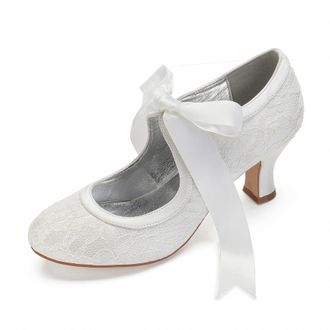 Generic Wedding Shoes Womens Closed Toe Mary Jane Shoes Bridal Low Heels Block Heel Pumps Evening Prom 6.5Cm,Ivory,4 UK