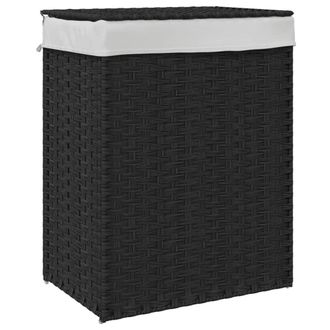 vidaXL Cesto De Ropa Sucia Con Tapa Rat&aacute;n Sint&eacute;tico Negro 46x33x60 Cm Vidaxl