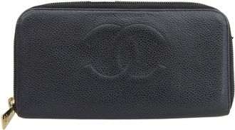 Chanel Black Grained Calfskin Long Wallet (Bi-Fold) (Pre-Owned)