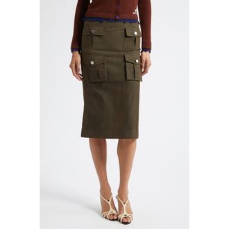 Shushu/Tong Multipocket Cotton Blend Utility Midi Skirt in Green at Nordstrom, Size 10 Us