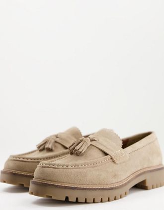 WALK LONDON Walk London Sean chunky tassel loafers in beige suede-Neutral