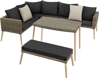 TecTake Conjunto de ratán con estructura de aluminio, natural