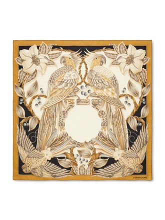 Ferragamo Fo Amazzonia Parrot Floral Silk Scarf