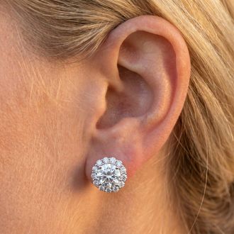 Pompeii3 2 1/5 Ct Halo Diamond Studs 14k White Gold 10mm