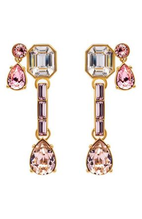 Oscar De La Renta Baguette Rhinestone Drop Earrings in Rose at Nordstrom