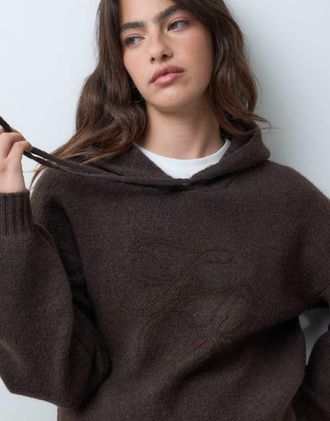 4th & Reckless maglione in maglia con cappuccio e dettaglio logo, marrone cioccolato
