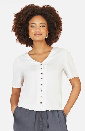 Yumi Cotton Button Detail T-Shirt in White at Nordstrom, Size 12
