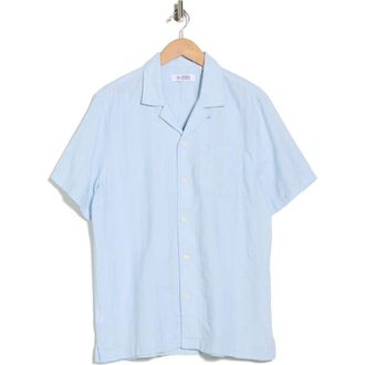 Original Penguin Short Sleeve Linen & Cotton Button-Up Shirt in Cool Blue at Nordstrom Rack, Size Xx-Large