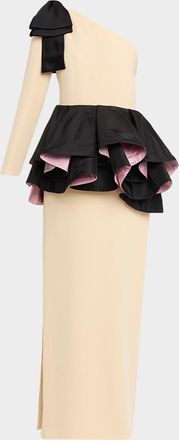 Valentino Garavani One-Shoulder Peplum Column Gown