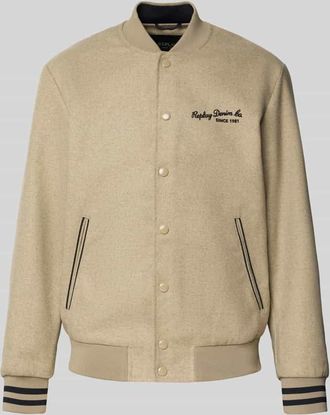 Replay College-Jacke mit Stehkragen und Label-Stitching in Sand, Größe XXL