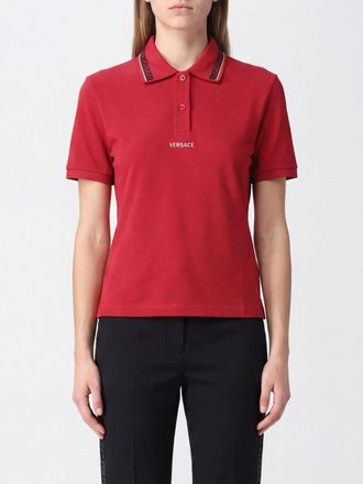 Versace Polo slim fit in cotone con logo e profili a contrasto