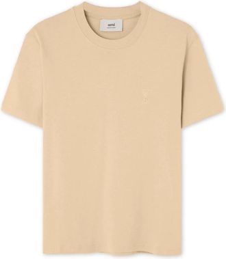Ami Mens Embossed T-Shirt - Beige Cotton - Size X-Large