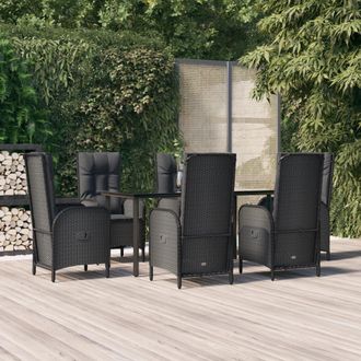 vidaXL Set De Comedor De Jard&iacute;n 7 Pzas Y Cojines Rat&aacute;n Sint&eacute;tico Negro Vidaxl