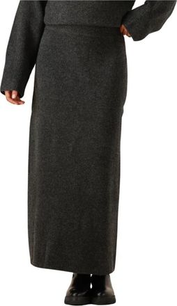 Notre-V Donkergrijze Maxi Rok - Dames - Maxi Rokken - Grijs - XS - Polyester - Rokken