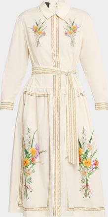 Teri Jon Floral-Print Cotton Midi Shirtdress