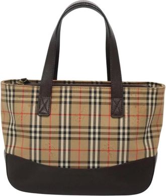 Burberry Pre-owned Tote Bags, female, Beige, Size: ONE SIZE Pre-owned Haymarket Check Canvas Tote Bag