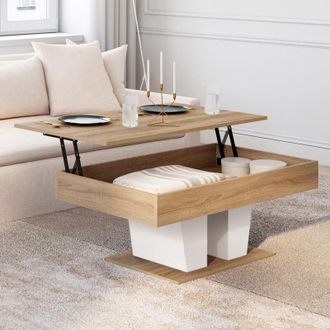 IDMarket Mesa De Centro Rectangular Elevable Eliad De Madera Y Blanco