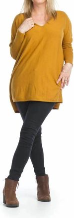 Papillon High Low Oversized V-Neck Sweater In Mustard