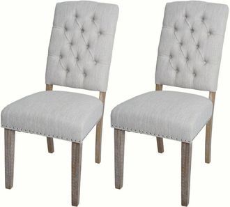 Hhg [nunca Usado] Juego De 2 Sillas De Comedor Hhg-147b, Silla De Cocina Tapizada, Chesterfield Con Remaches, Tela/tejido, Gris Claro