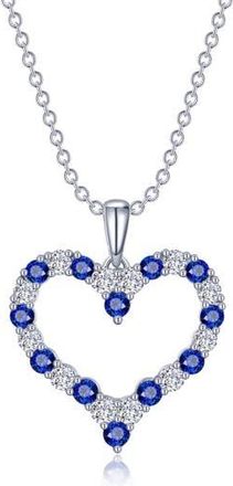 Lafonn Simulated Diamond & Lab Grown Gemstone Open Heart Pendant Necklace in Sapphire/White at Nordstrom Rack
