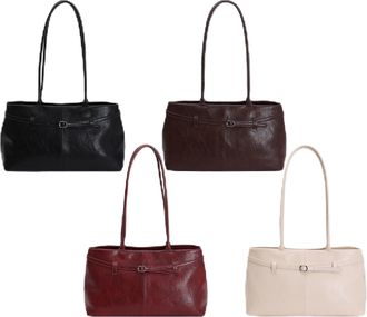 Generic PU Leather Shoulder Bag with Belt Buckle Tote Bag Large Handbag for Women(Black)