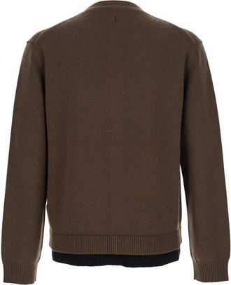 J.W.Anderson Mens Brown V-Neck Cardigan With Layered Design Fabric Tops Top