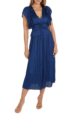 Love Token Harper Pleated Dress In Navy