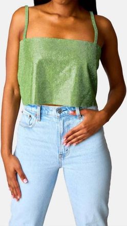 BuddyLove Rhinestone Crop Top In Lime Green