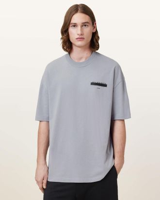AllSaints Cotton Redact Oversized Embroidered Logo T-Shirt, Size: XS
