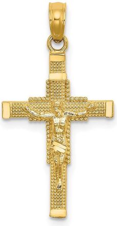 Diamond2Deal 14K Yellow Gold Beaded Accent Cross Crucifix Charm Pendant