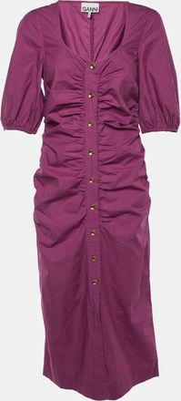 Ganni Ganni Purple Wine Cotton Ruched Midi Dress