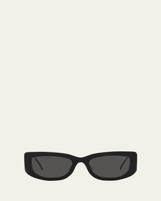 Prada Triangle Logo Rectangle Acetate & Metal Sunglasses