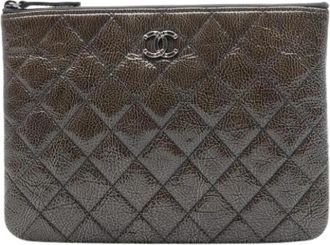 Chanel Pre-owned Quilted Patent Leather Clutch - Dames - Vintage Clutch - Grijs - ONE Size - Leer - Vintage