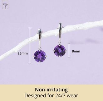 MAX + STONE 14k Yellow or White Gold 8mm Solitaire Gemstone Round Drop Dangle Earrings