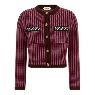 Versace Two-Tone Crochet Cardigan - female - Versace - Cardigans - Pink - XS - Knitwear