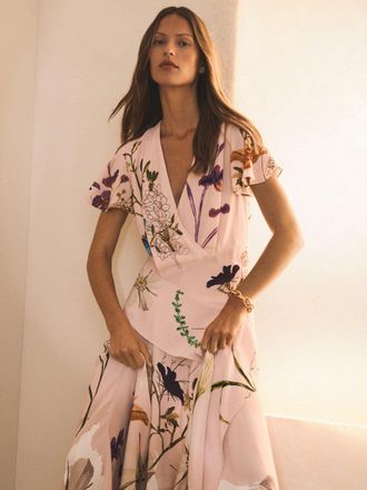 Reiss X NYBG Pale Pink Printed Handkerchief-hem Dress, 12