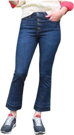 Denim Studio Camille Crop Flare Raffelzoom Jeans - Dames - Regular Fit Jeans - Blauw - W28 - Katoen - Jeans