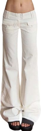 Generic 2025 Trousers Low Rise Cargo Wide Leg Pants for Women Drawstring Pockets Bow Tie Casual Flare Pants (White, M)