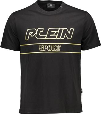 Plein Sport Zwart Katoenen T-Shirt met Print - Heren - Sportshirts - Zwart - M - Katoen - Fitness