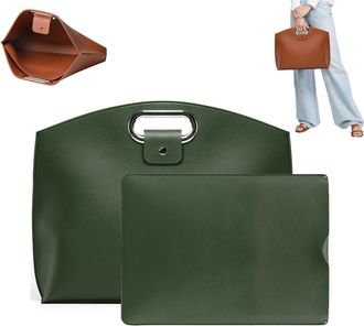 Generic The 2-Piece Set: Sophisticated Business Waterproof Leather Laptop & Tote, Laptop Bag, for iPad and Laptops Cases (Green,Large)