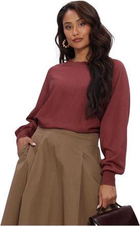 Minus Msdana Gebreide Pullover met Vleermuismouwen - Dames - Ronde hals truien - Rood - 2XL - Leer - Truien & Vesten