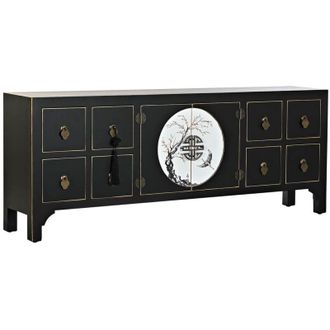 DKD Home Decor Mobile TV DKD Home Decor Nero Orientale Bianco Dorato Bianco/Nero Metallo Abete Legno MDF 130 x 26 x 51 cm