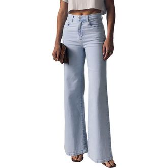 LE JEAN High Waist Wide Leg Column Jeans in Powder Blue at Nordstrom, Size 23