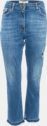 Elisabetta Franchi Blue Ripped Denim Straight-Leg Jeans L Waist