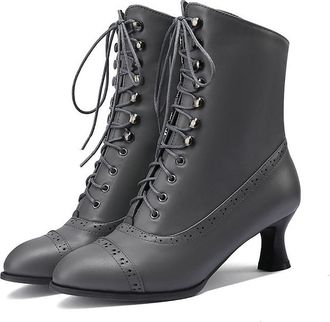 Generic Victorian Style Boots Womens Goth Boots Vintage 70s Lace up Mid Calf Halloween Almond Toe Comfortable Chunky Block Heels Renaissance Ankle Boot Outdoo