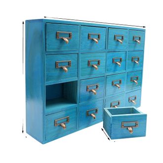 OEM Armario De Almacenamiento, Dise&ntilde;o De 16 Cajones, Elegante Construcci&oacute;n En Madera Y Metal, Azul