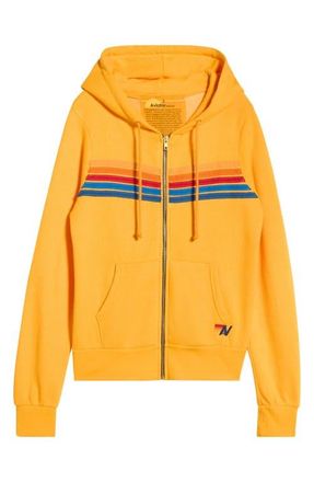 Aviator Nation 5-Stripe Zip Hoodie in Gold at Nordstrom, Size X-Small