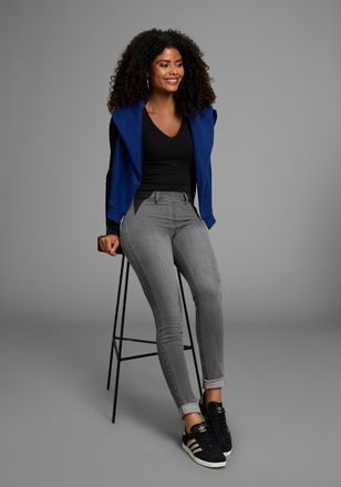 Arizona Jeansjeggings ARIZONA, Damen, Gr. 36, N-Gr, grau (dunkelgrau wa), Denim/Jeans, Obermaterial: 98% Baumwolle, 2% Elasthan, skinny fit lang, Jeans Jeansj